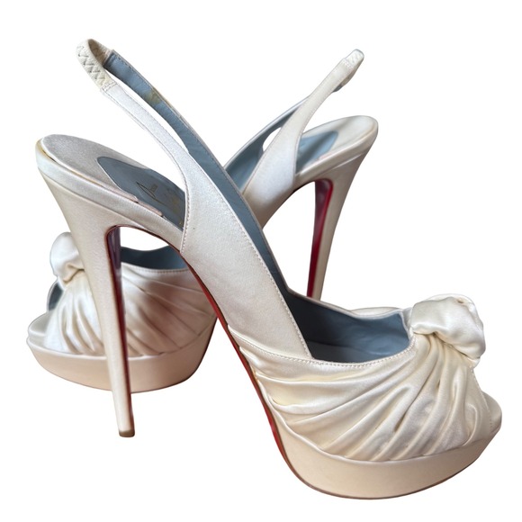 Christian Louboutin Jenny 150 Off White Satin Heels EU 40.5 US 10.5 Bridal - Picture 9 of 11